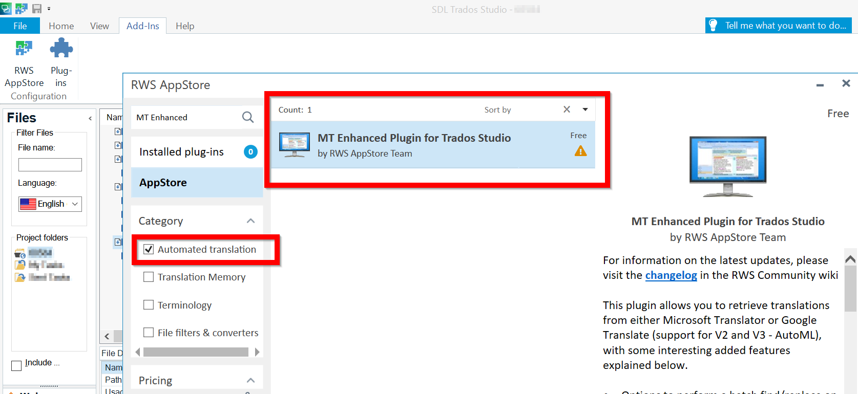 How to set up the Trados plugin for Google Translation Basicpic1