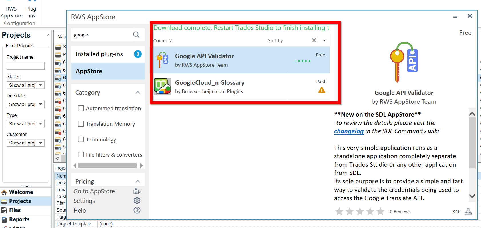 How to set up the Trados plugin for Google Translation Basicpic4